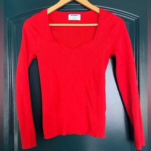 Old navy red ribbed sweater. Sweetheart neckline. Size M